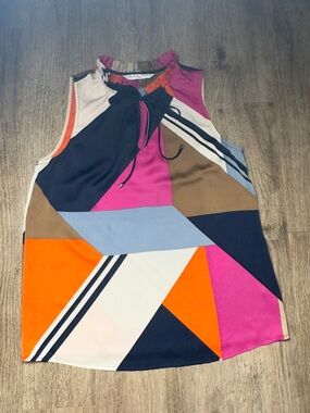 Colorblock Tie-Neck Sleeveless Top - Multi